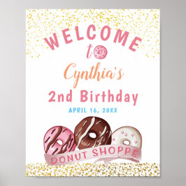 Söte Guld Glitter Donut Födelsedagsfest Välkommen Poster