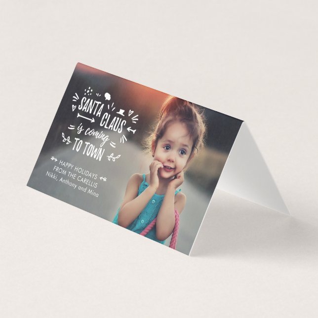 Söte jultomten kommer Skript Foto Mini-kort Kort (Framsida)
