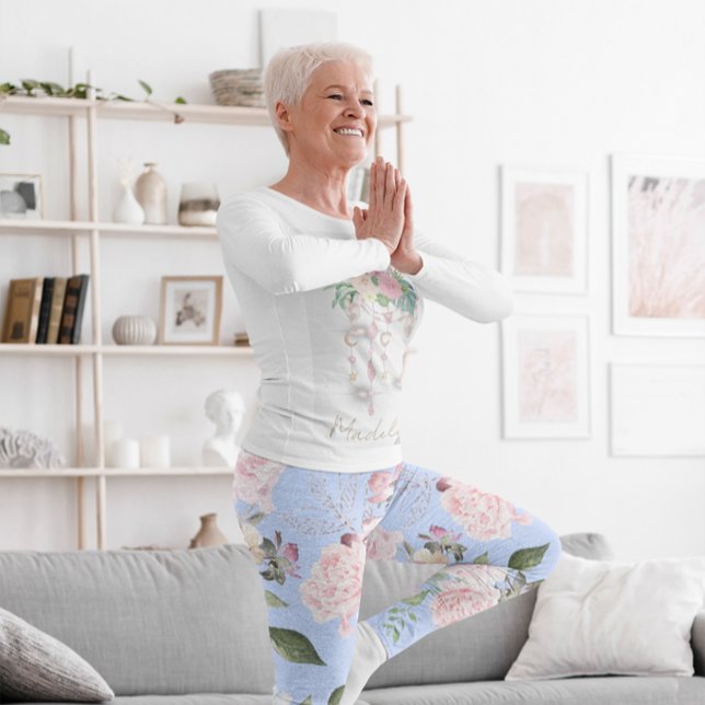 Söten blommigt Blue Periwinkle aktiv Leggings (Skapare uppladdad)
