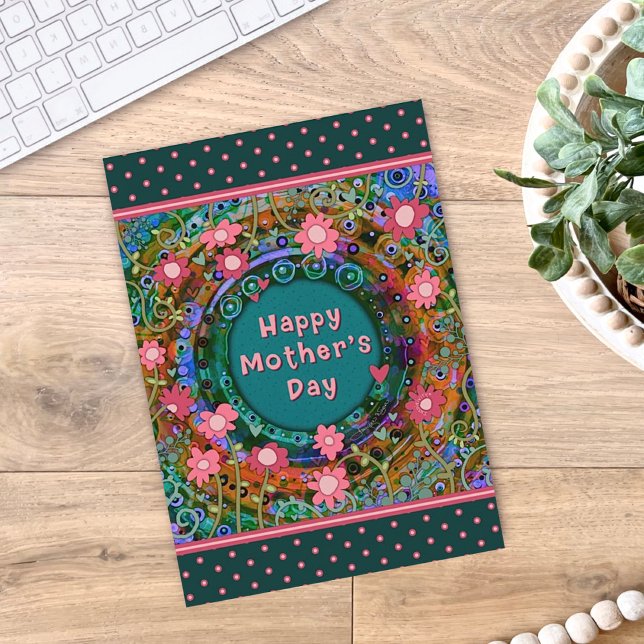 Söten blommigt Hearts Unik Lycklig Mor dag Kort (Skapare uppladdad)