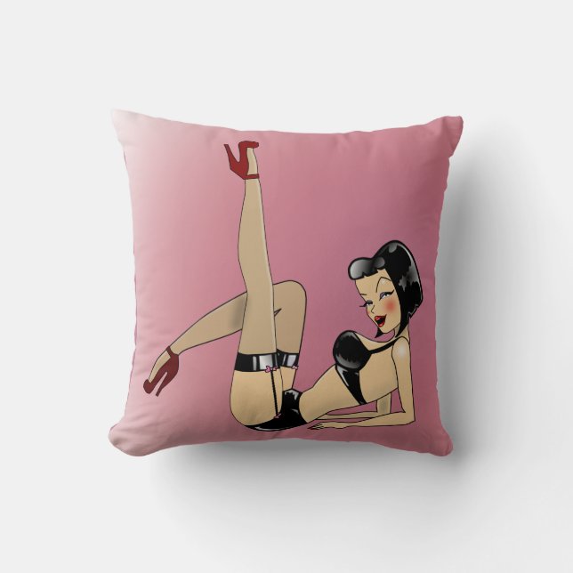 Söten klämmer fast upp i svart damunderkläder! kudde (Framsida)