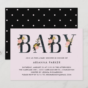 Söten svärtar blom- text på baby shower för rodnad inbjudningar