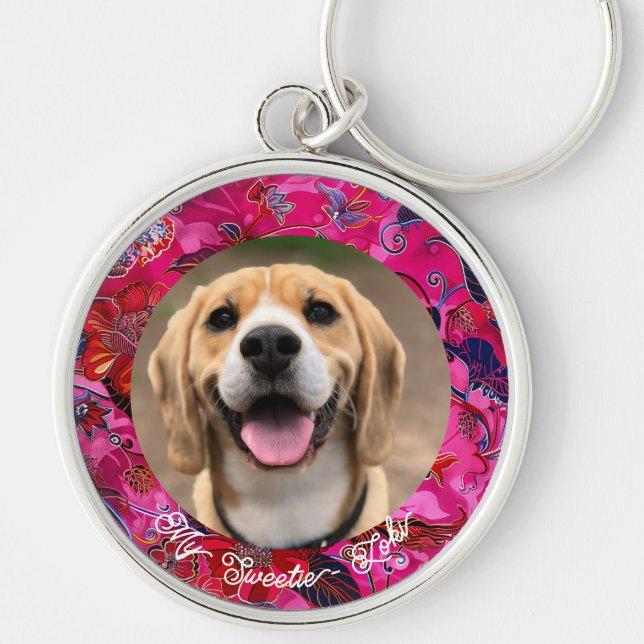 Sötfamiljens nyckelledja Pet Photo Keychain Rund Silverfärgad Nyckelring (Framsidan)