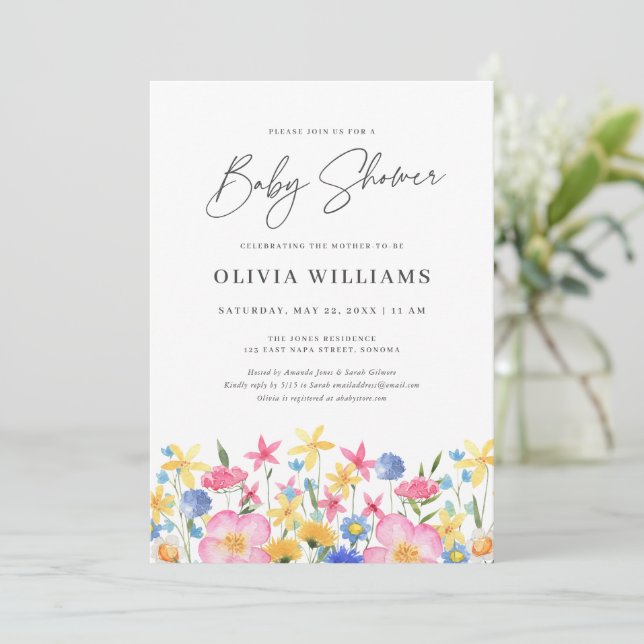 Sötfärgad Blommigt för Wildblomma Babykläder Inbjudningar (Stående Fram)