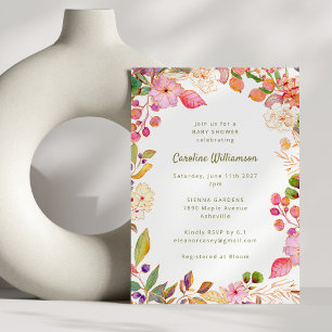Sötfärgad Boho Watercolor Blommigt Baby Shower Inbjudningar