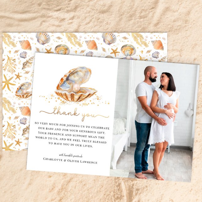 Sötfärgat Ocean Little Pearl Photo Shower Card Inbjudningar (Summer Photo Baby Shower Thank You Card)