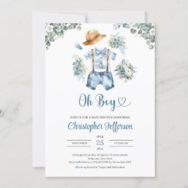 Sötfärgsblått och grönt eucalyptus-pojkkläder inbjudningar