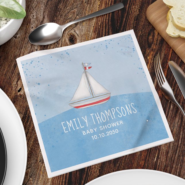 Sötfärgsfärgssladd Whimsisk segelbåt Pappersservett (Skapare uppladdad)