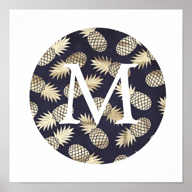 Sötfaux foil guld pineapple monogram poster (Framsidan)