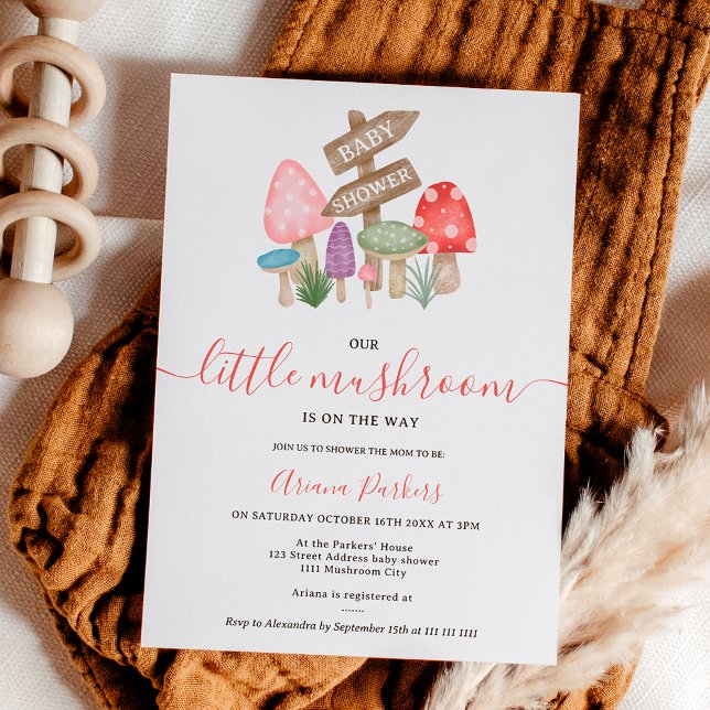 Sötfilamentsvampar, babydusch inbjudningar (Cute fall fairy woodland mushrooms baby shower invitation)