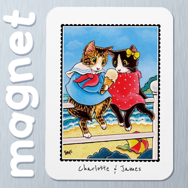 Sötfiskarna Cute Cat Sea Ice kräm Seaside Namn Magnet (Skapare uppladdad)