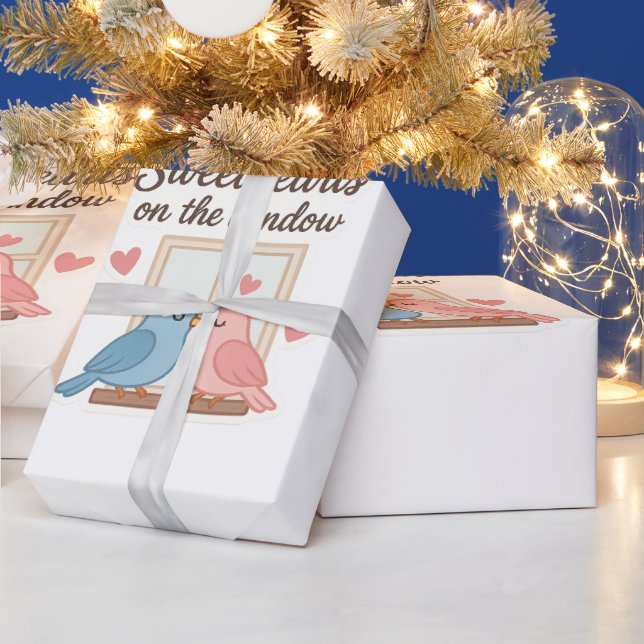 Sötfiskarna på fönstret - Cute Lovebird Sticker Presentpapper (Helgdagar)