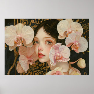 Sötflicka i Pastel Orchid Flowers Poster