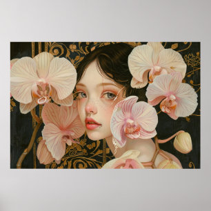 Sötflicka i Pastel Orchid Flowers Poster