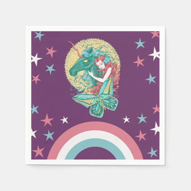 Sötflicka och Unicorn Teckning Pappersservett (Framsidan)