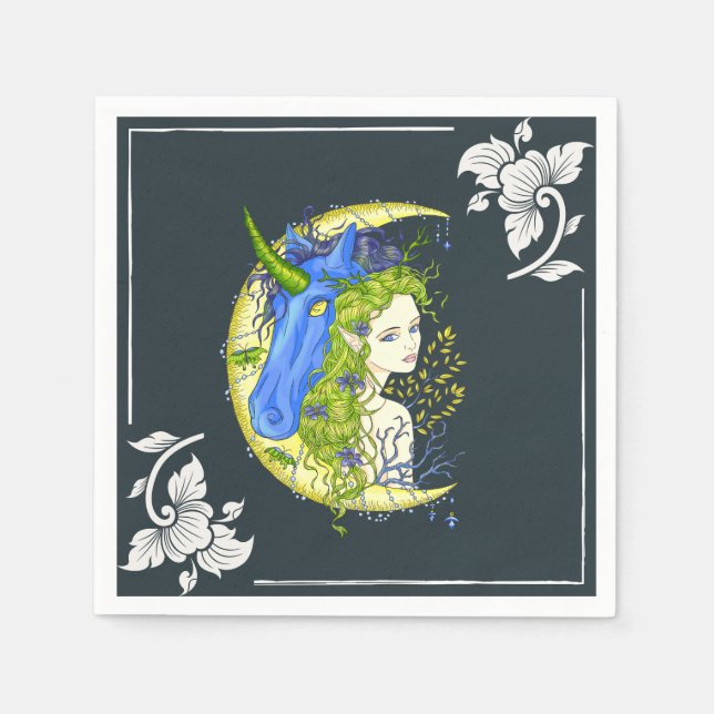 Sötflicka och Unicorn teckning Pappersservett (Framsidan)