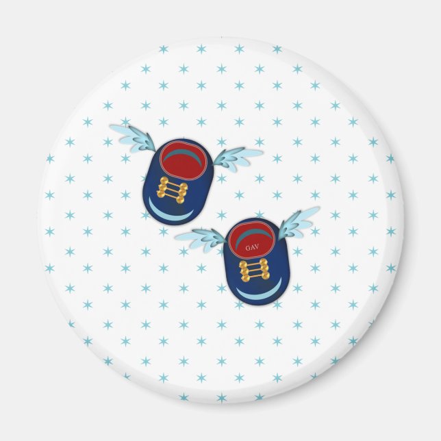 Sötflygande små skor i blå och röd magnet (Framsidan)