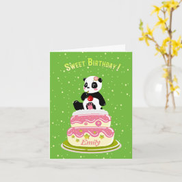 Sötfödelsedag / Fläckpanda med kaka och körsbär Kort