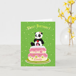 Sötfödelsedag / Fläckpanda med kaka och körsbär Kort