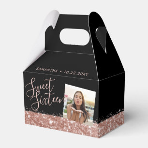 Sötfoto för 16 Chic ro Guld Glitter Presentaskar