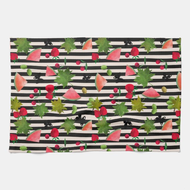 Sötfria färsk frukt Berries Vattenfärgad Tecknad C Kökshandduk (Horisontell)