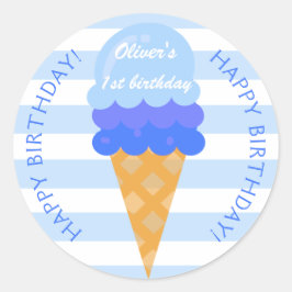 Sötglass 1:a födelsedag party blue boy runt klistermärke