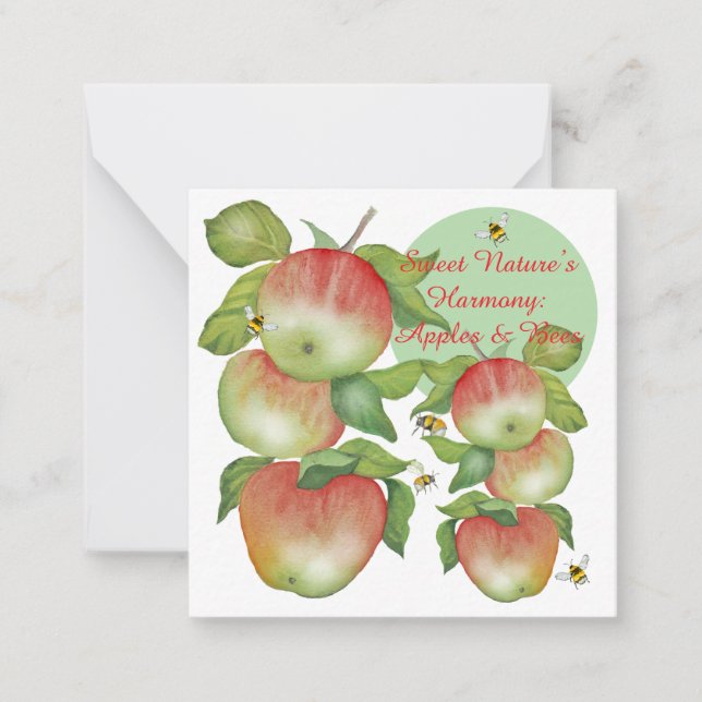 Sötharmoni: Vattenfärgäpplen och bin Anteckningskort (Framsida)