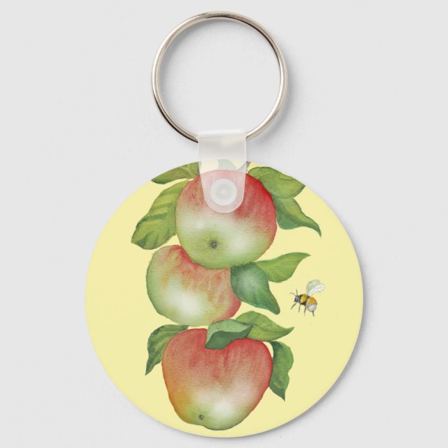 Sötharmoni: Vattenfärgäpplen och bin Nyckelring (Framsida)