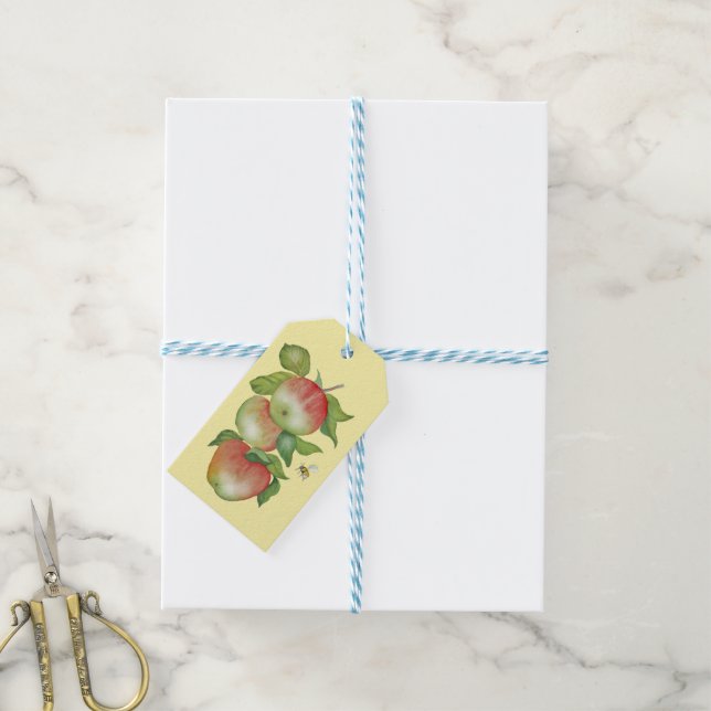 Sötharmoni: Vattenfärgäpplen och bin Presentetikett (Med Snöre)