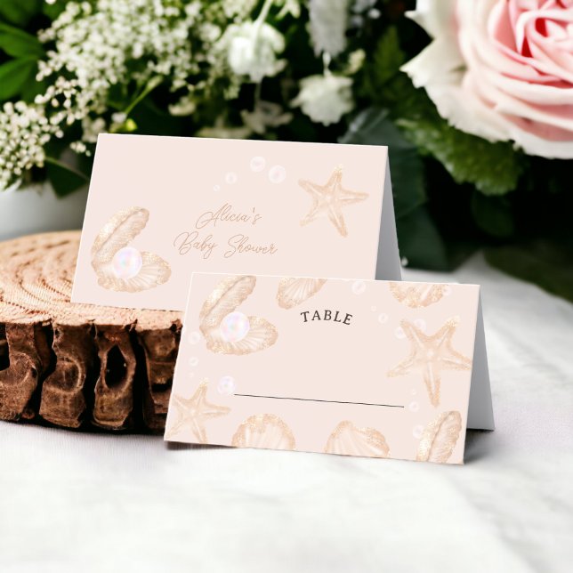 Söthavets lilla pärlbabydusch bord placeringskort (Cute ocean little pearl baby shower table place card)