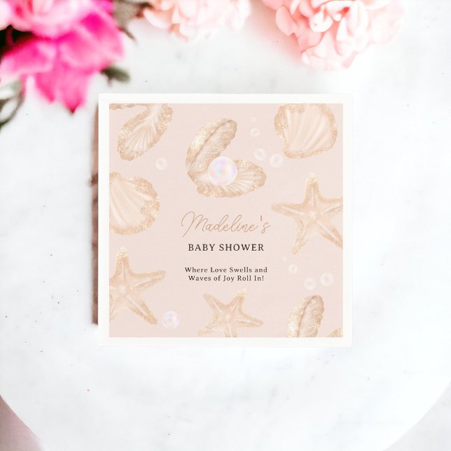 Söthavets lilla pärlbabydusch pappersservett (Cute ocean beach little pearl baby shower napkins)