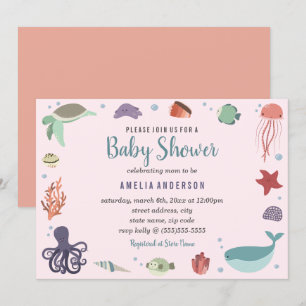 Söthavskreatures Coral Baby Shower-inbjudan Inbjudningar