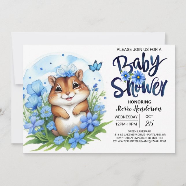 Söthet Blommigt Blue Boy Baby Shower Inbjudningar (Framsida)