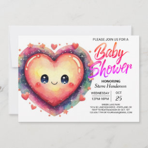 Söthjärtans Rosa Hearts Baby Shower Inbjudningar