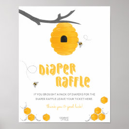Söthonungsbi Babyskor Diaper Raffle Sign Poster