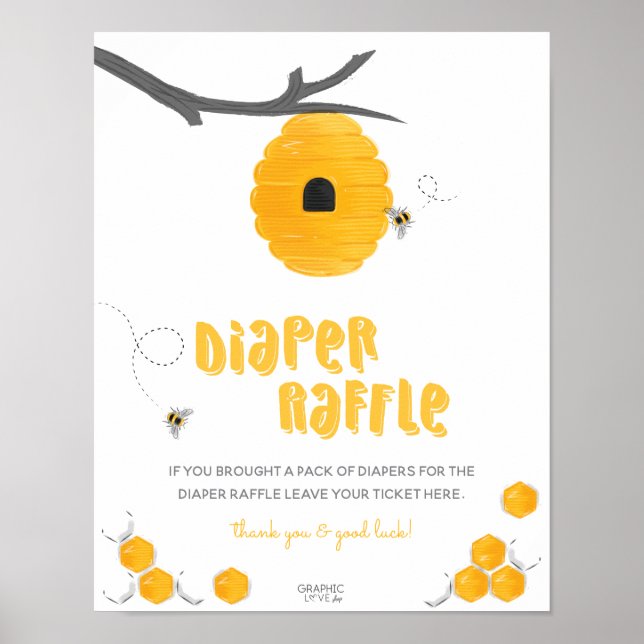 Söthonungsbi Babyskor Diaper Raffle Sign Poster (Framsidan)