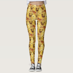 Söthonungsbjörn och bin 3D Sömlösa Mönster Leggings