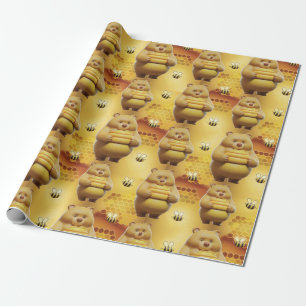 Söthonungsbjörn och bin 3D Sömlösa Mönster Presentpapper