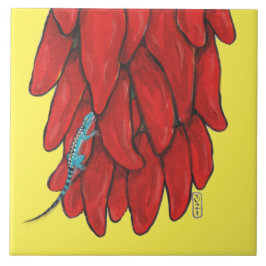 Söthwest Blue Lizard Red Chile Pepper Mural Kakelplatta