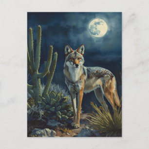 Söthwest Coyote och Måne Desert Postcard Vykort