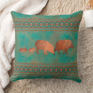 Söthwest Cute Javelina Family Copper Teal 20in Kudde