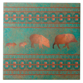 Söthwest Cute Javelina Family Copper Teal Kakelplatta