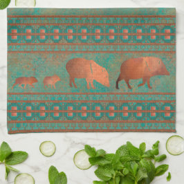 Söthwest Cute Javelina Family Copper Teal Kökshandduk