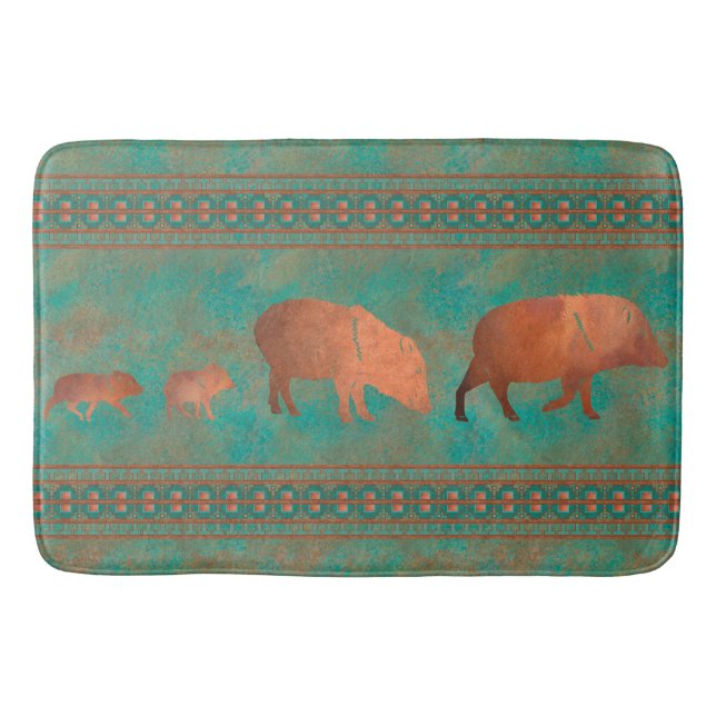 Söthwest Cute Javelina Family Copper Teal Large Badrumsmatta (Framsidan)