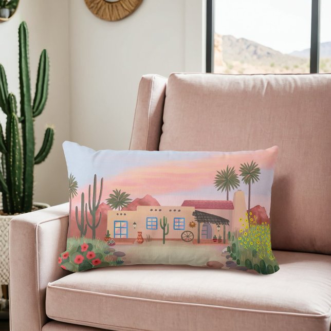 Söthwest Desert Cactus Adobe House Peach | Lumbarkudde (Skapare uppladdad)