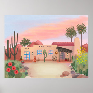 Söthwest Desert Cactus Adobe House Poster