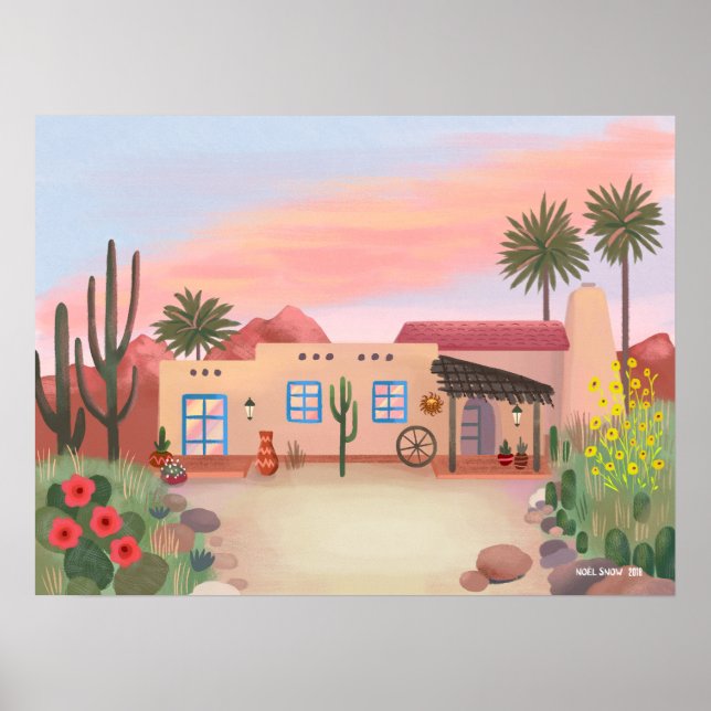 Söthwest Desert Cactus Adobe House Poster (Framsidan)