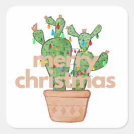Söthwest God jul Cactus Stickers Fyrkantigt Klistermärke