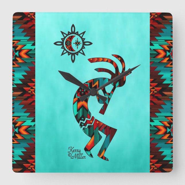 Söthwest Kokopelli Square Wall Clock Fyrkantig Klocka (Framsida)
