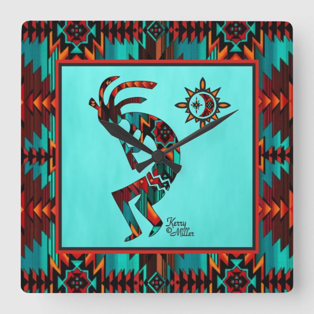 Söthwest Kokopelli Square Wall Clock Fyrkantig Klocka (Framsida)